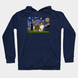 Starry Night Adaptation Featuring a Shetland Sheepdog Hoodie